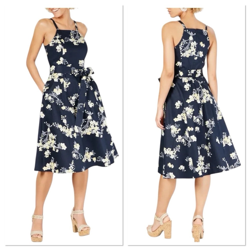 RACHEL Rachel Roy Womens Paulette Dress Fit‎ & Flare Navy Blue Floral Size 4